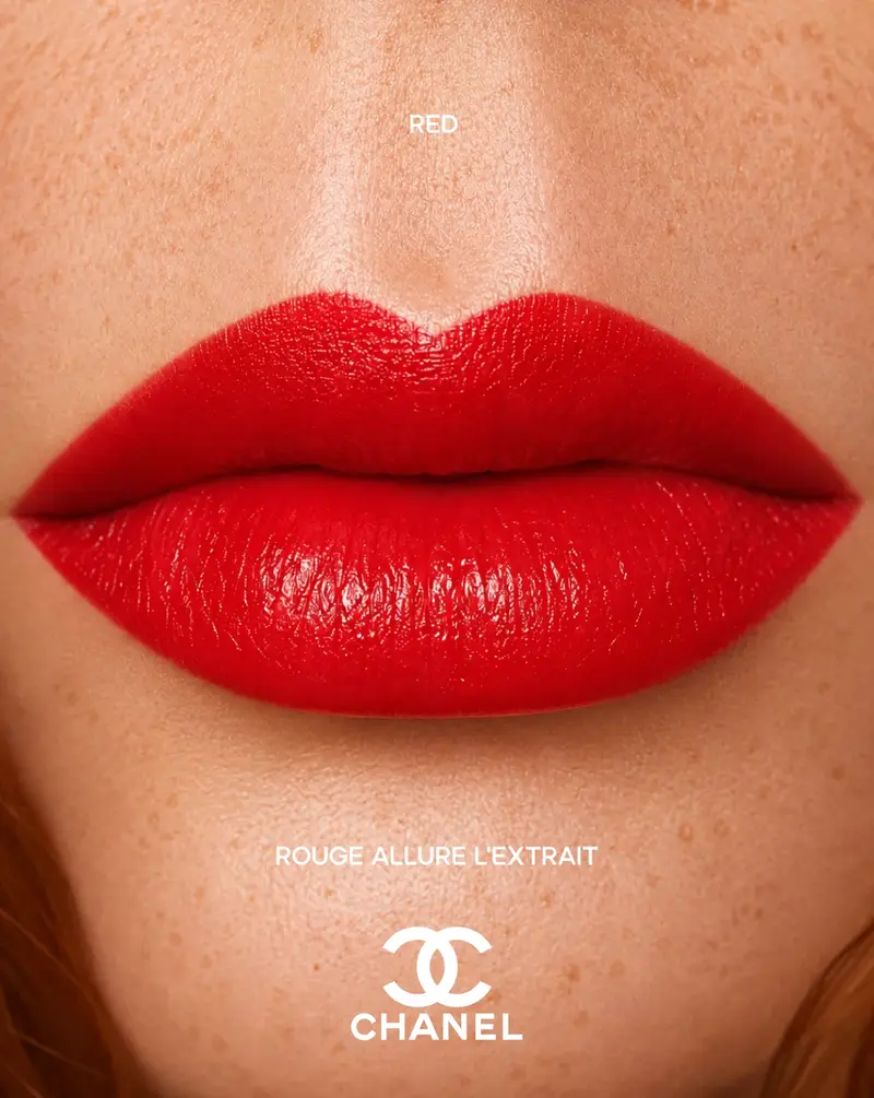 CHANEL red lip campaign portrait labeled red