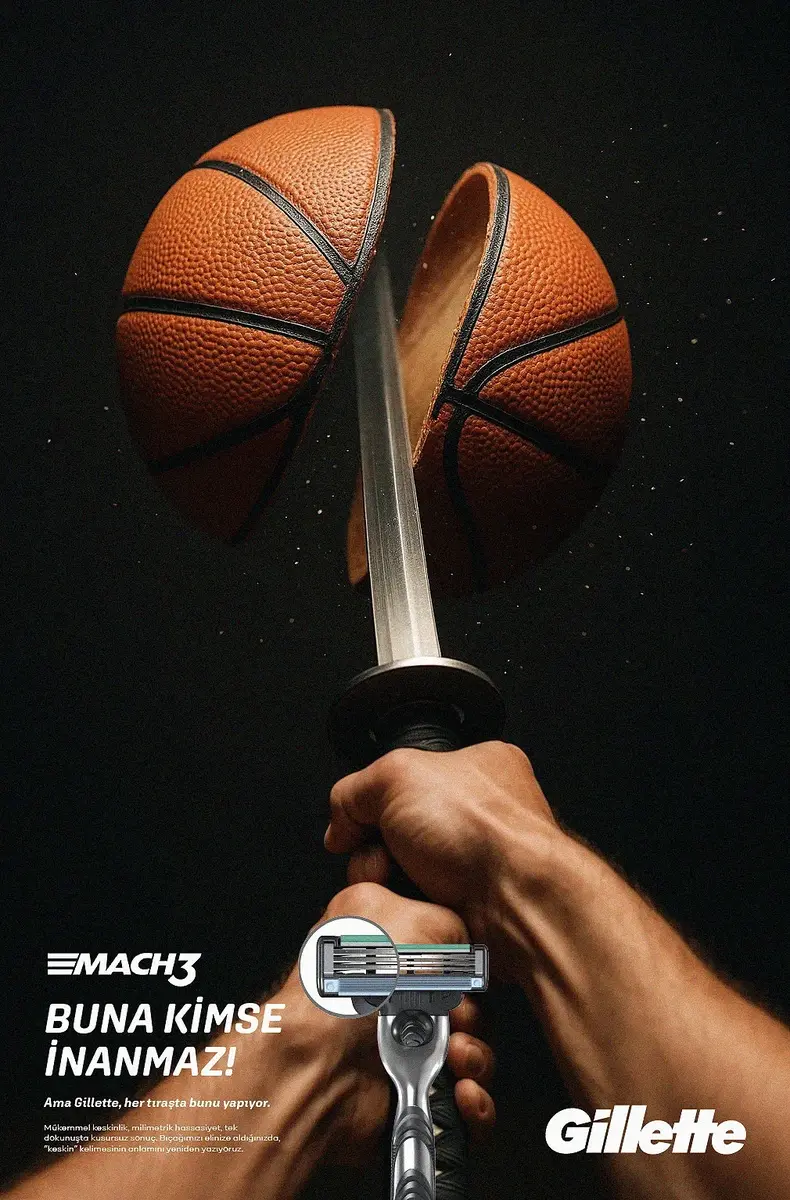 Gillette campaign blade cutting through a basketball