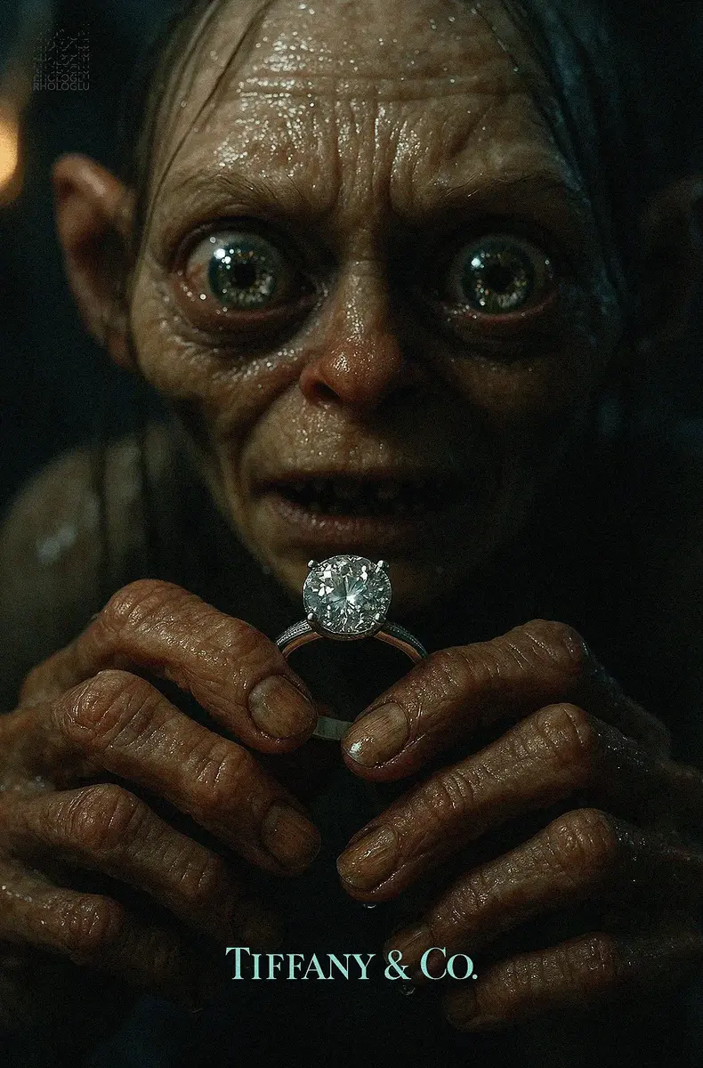 Tiffany and Co campaign image with a fantasy figure holding a diamond ring