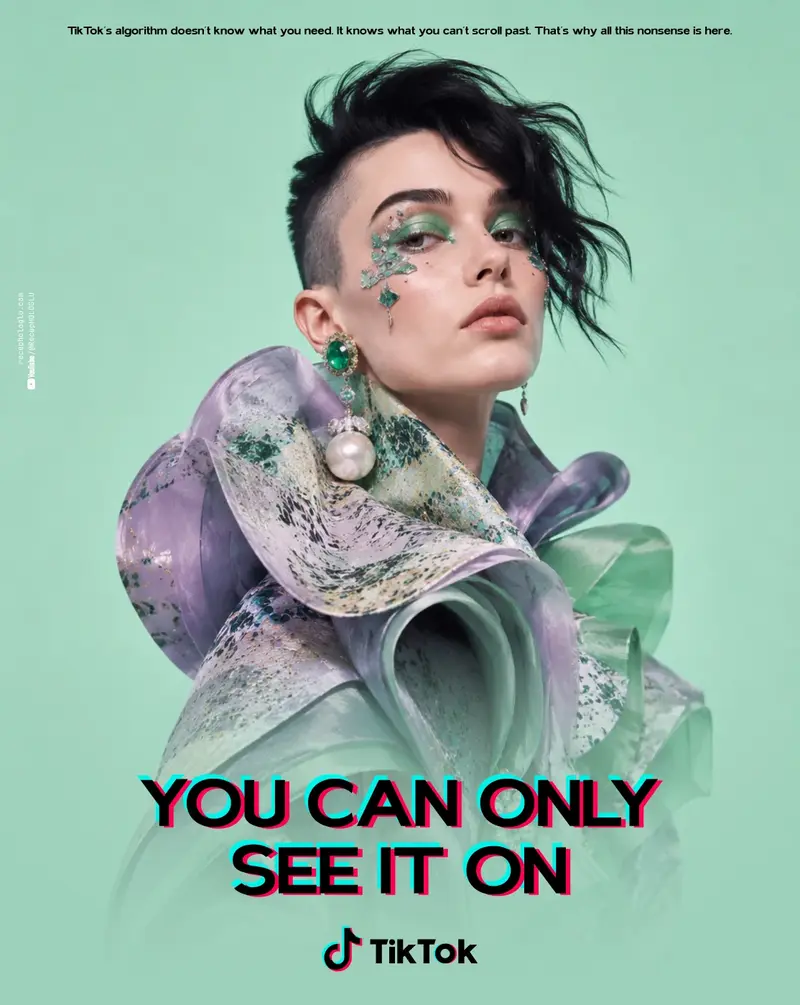 TikTok campaign portrait on a mint background